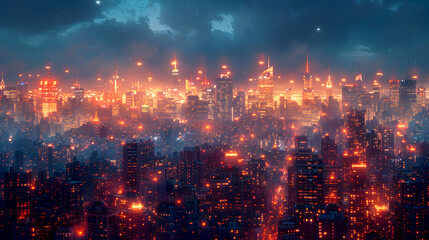 Obraz premium Stunning Cityscape at Twilight with Vibrant City Lights and Sky