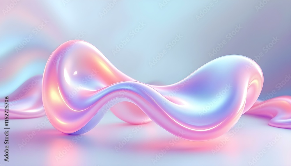 Poster holographic gradient neon wave shape on a white background. 3d render of simple colorful ribbon. gra