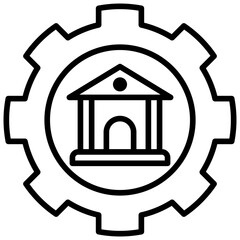 Bank Gear Outline Icon, Bank Management, Banking and financial Concept