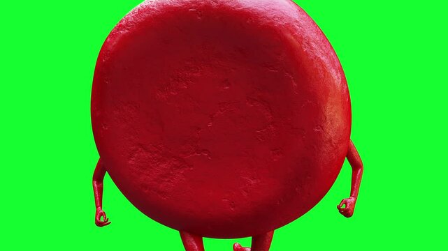 red blood cell character. Run animation. Realistic 4k green screen animation.