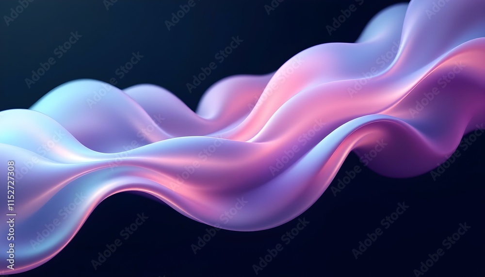 Poster holographic iridescent neon curved wave in abstract fluid motion against a dark background creating 