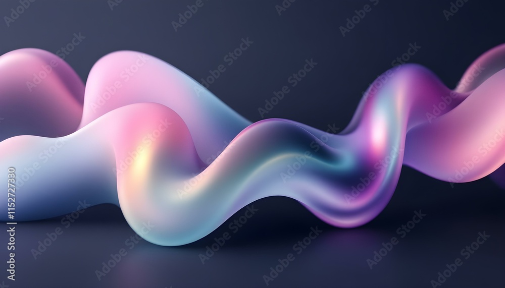 Aufkleber Holographic iridescent neon curved wave in abstract fluid motion against a dark background creating a dynamic 3d render. 3d abstract design against a dark background for modern or tech themes