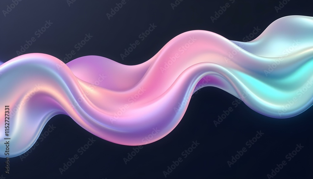 Poster holographic iridescent neon curved wave in abstract fluid motion against a dark background creating 