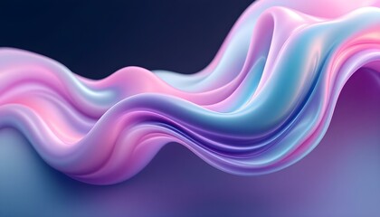 Holographic iridescent neon curved wave in abstract fluid motion against a dark background creating a dynamic 3d render. 3d abstract design against a dark background for modern or tech themes
