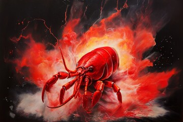 exploding lobster a lobster chalk piece exploding into a cloud o