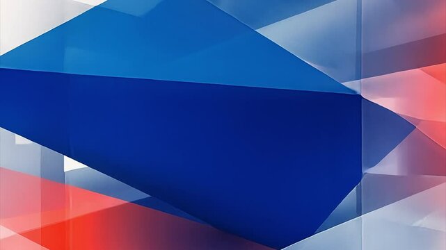Shifting red, white and blue background graphic of 3d rectangular shapes against a white background. For news broadcast introduction or background graphic.