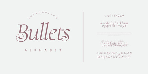 Bullets typography beauty fashion elegant minimalist serif italic fonts decorative wedding vintage retro logos. Minimal luxury font alphabet logo. Vector illustration