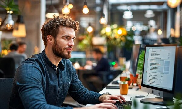 Focused Programmer in Modern Office