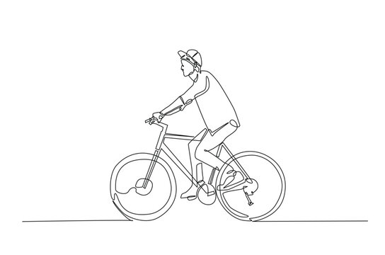 recommend clip art: Man riding bicycle continuous one line drawing. Riding bike single line art illustration. Editable vector.
