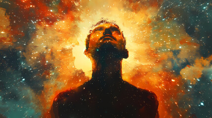 Obraz premium Radiant quasar surrounded by an aura of light and distant stars. Aureole. Illustration