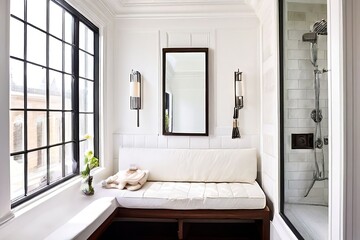 built in seating white walls built in bench in the shower white