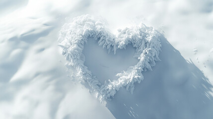 Fototapeta premium A heart shape drawn gently in fresh, untouched snow, soft shadows cast by the winter sunlight. 