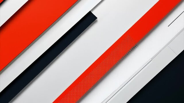 Abstract red, white, grey and black geometric rectangles moving diagonally. Artistic background for news broadcast or advertisement. 