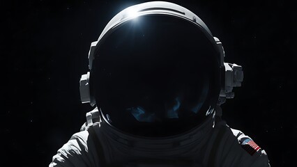 A lone astronaut silhouette, suspended in the emptiness of space, with subtle reflections on their helmet.