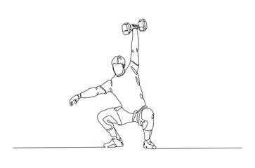 Weightlifting continuous one line drawing. Cardio and lifting exercises single line art illustration. Editable vector.