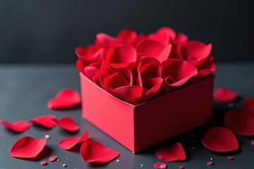 Elegant Red Rose Petals in a Heart-Shaped Box, Perfect for Romantic Decorations, Weddings, or Valentine's Day Gifts