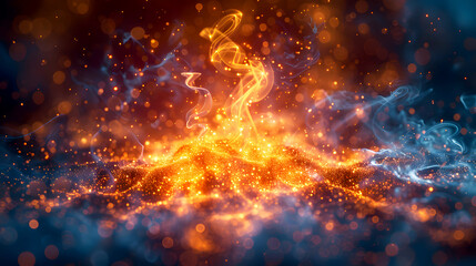 Naklejka premium Glowing Orange Flames with Smoke and Sparkles Against Dark Background