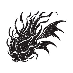 Dragon Fruit Silhouette Vector Illustration, Solid White Background.