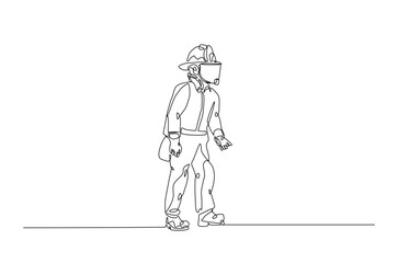Firefighter continuous one line drawing. Firefigther single line art illustration for international firefighter day. Editable vector.