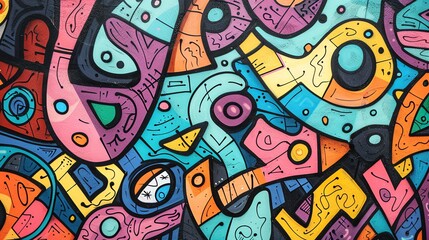 Fototapeta premium A colorful and abstract graffiti artwork on a brick wall.