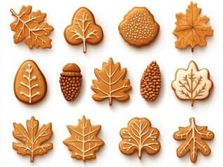 Fototapeta premium Autumn Leaves and Pine Cones Cookies Decorated with Icing