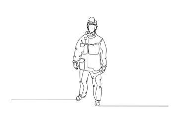 Firefighter continuous one line drawing. Firefigther single line art illustration for international firefighter day. Editable vector.