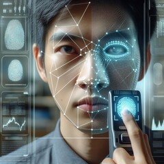 Biometric technology A person using a fingerprint scanner a pers