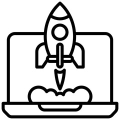 Rocket Startup Outline Icon, Business and Marketing Outline Icon