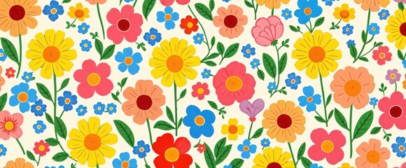 "Whimsical Folk Art Floral Pattern: A Playful Spring Garden Design"