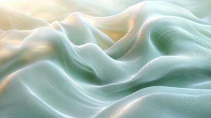 Fototapeta premium Soft, flowing, light green fabric with gentle waves and folds, illuminated by soft light.