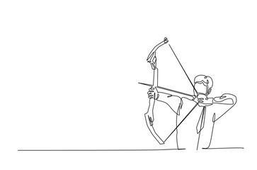 Archer bow athlete aiming target continuous one line drawing. Archery sport single line art illustration. Editable vector.