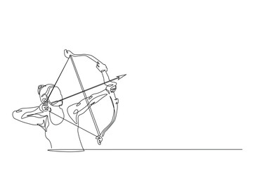 Archer bow athlete aiming target continuous one line drawing. Archery sport single line art illustration. Editable vector.