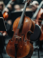 Fototapeta premium Elegant cello resting before a concert performance