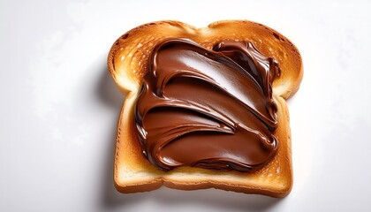Obraz premium A slice of toast with chocolate spread is shown on a white background