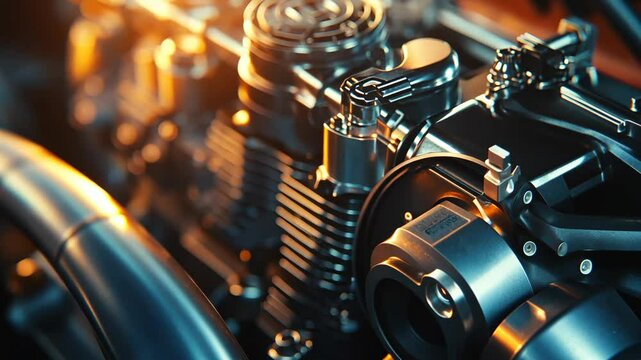 Hyper-Realistic Close-Up of a High-Performance Motorcycle Engine's Intricate Components