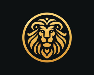 Gold Lion Icon Logo Design Vector Template. Lion Head, Face, Logo illustration.