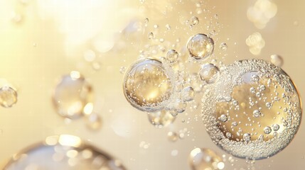 Fototapeta premium Golden bubbles floating in soft light