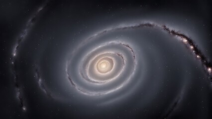 A minimalist Milky Way, depicted with scattered soft dots in a spiral pattern on a dark canvas.