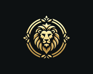 Gold Lion Icon Logo Design Vector Template. Lion Head, Face, Logo illustration.