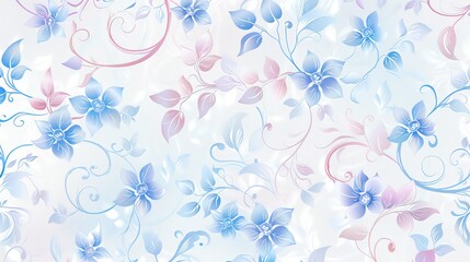 Fototapeta premium A seamless pattern with blue and pink flowers on a white background.