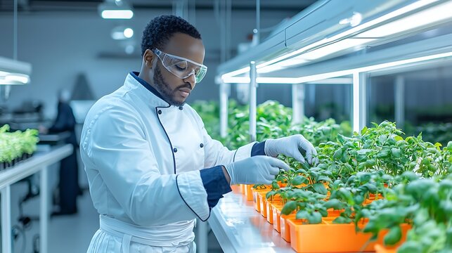 African American Scientist in Hydroponic Lab - Sustainable agriculture