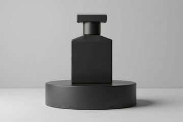 Black Perfume Bottle on a Black Circular Pedestal