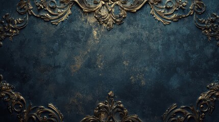 Elegant Dark Blue Background with Gilded Baroque Frame