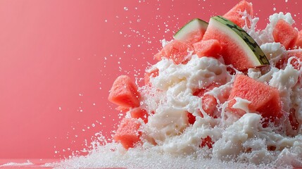 Fototapeta premium Playful Watermelon Pieces with Sparkling Foam