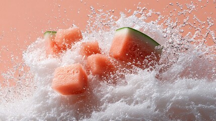 Fototapeta premium Refreshing Watermelon Scene with Splashing Water