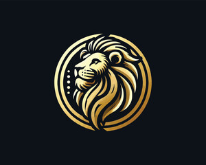 Gold Lion Icon Logo Design Vector Template. Lion Head, Face, Logo illustration.