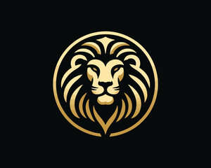 Gold Lion Icon Logo Design Vector Template. Lion Head, Face, Logo illustration.