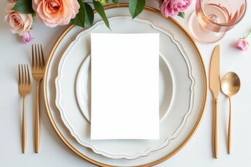 Elegant Place Setting With Blank Card And Roses