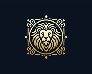 Gold Lion Icon Logo Design Vector Template. Lion Head, Face, Logo illustration.