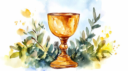 Sacred chalice. handcrafted watercolor illustration on white background depicts holy communion ceremony. Chalice. Illustration